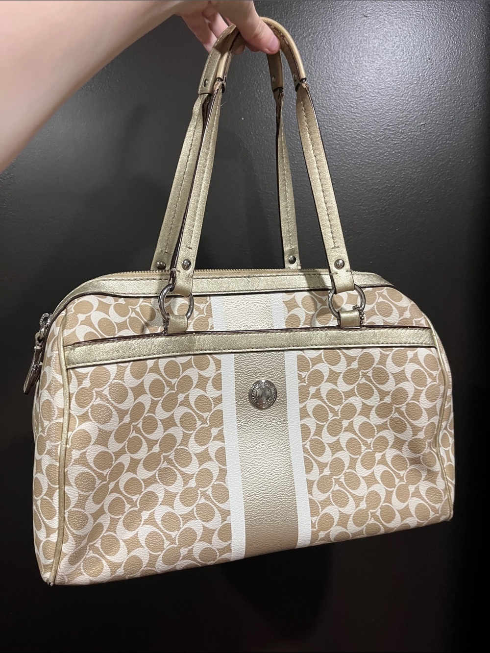 Vintage Coach Signature Stripe Satchel Bag 🤎🤍